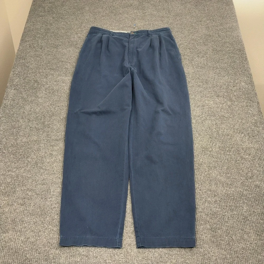 VTG Tommy Hilfiger Pants Mens 36x32 Blue Cotton Pleated Chinos Casual Preppy